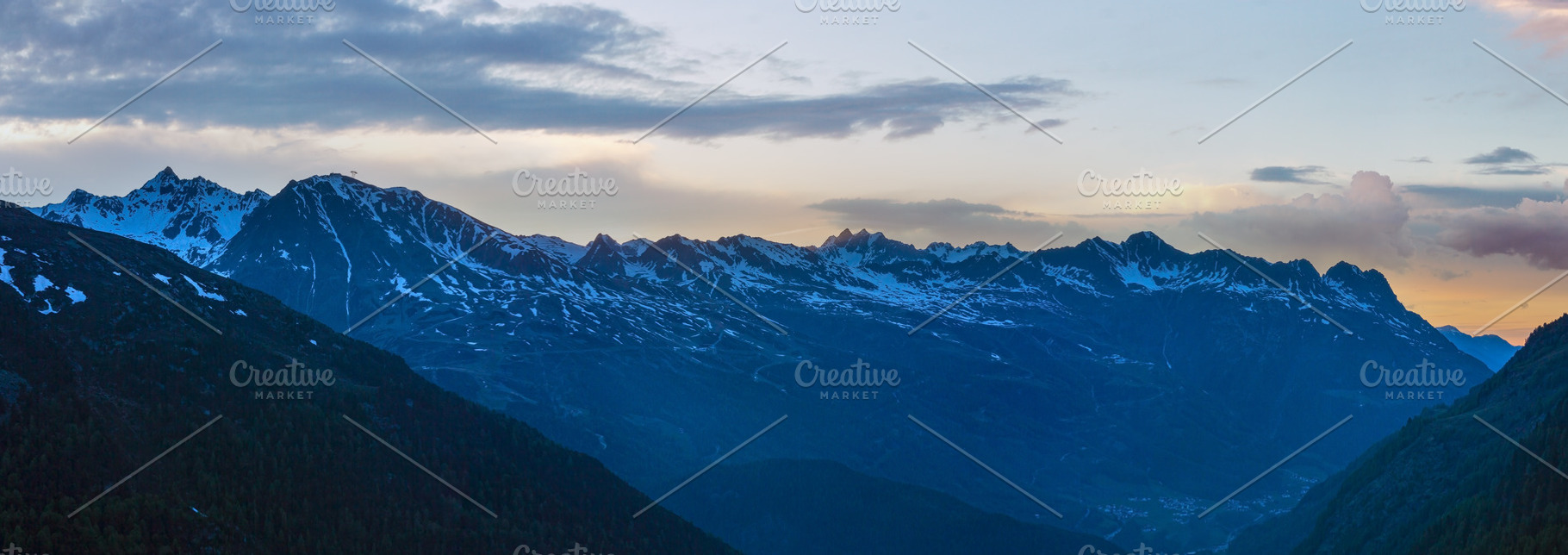 Sunset summer mountain panorama landscape. View from Timmelsjoch, a Nature Photo by YuriyB