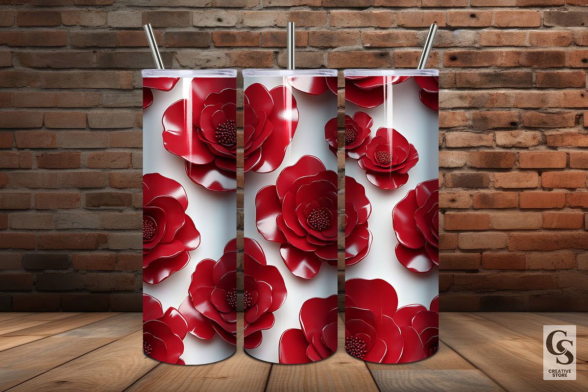 3D Red Camellia Flower Digital Paper, a Pattern Graphic by Creative Store (Photo 2 of 5)