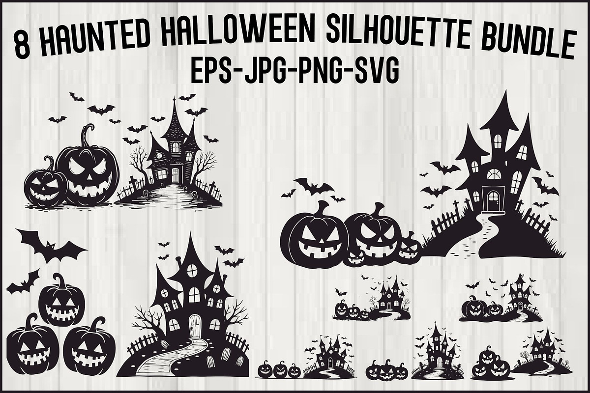 Haunted Halloween Silhouette bundle, an Illustration by hafijul (Photo 1 of 9)