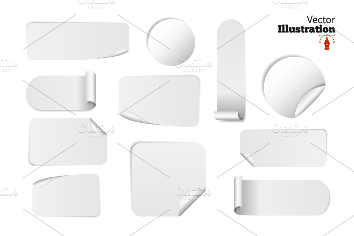 Set Of 11 Blank white paper stickers, an Object Graphic by Tori Design