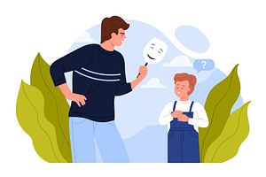 Hiding true emotions in family, man, a Person Illustration by Flashvector