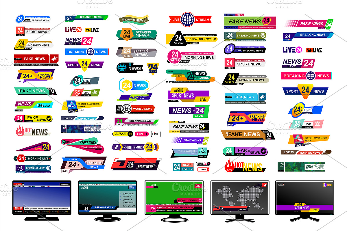 Set of TV news bars., an Outline Icon by Vector photo shop (Photo 2 of 4)