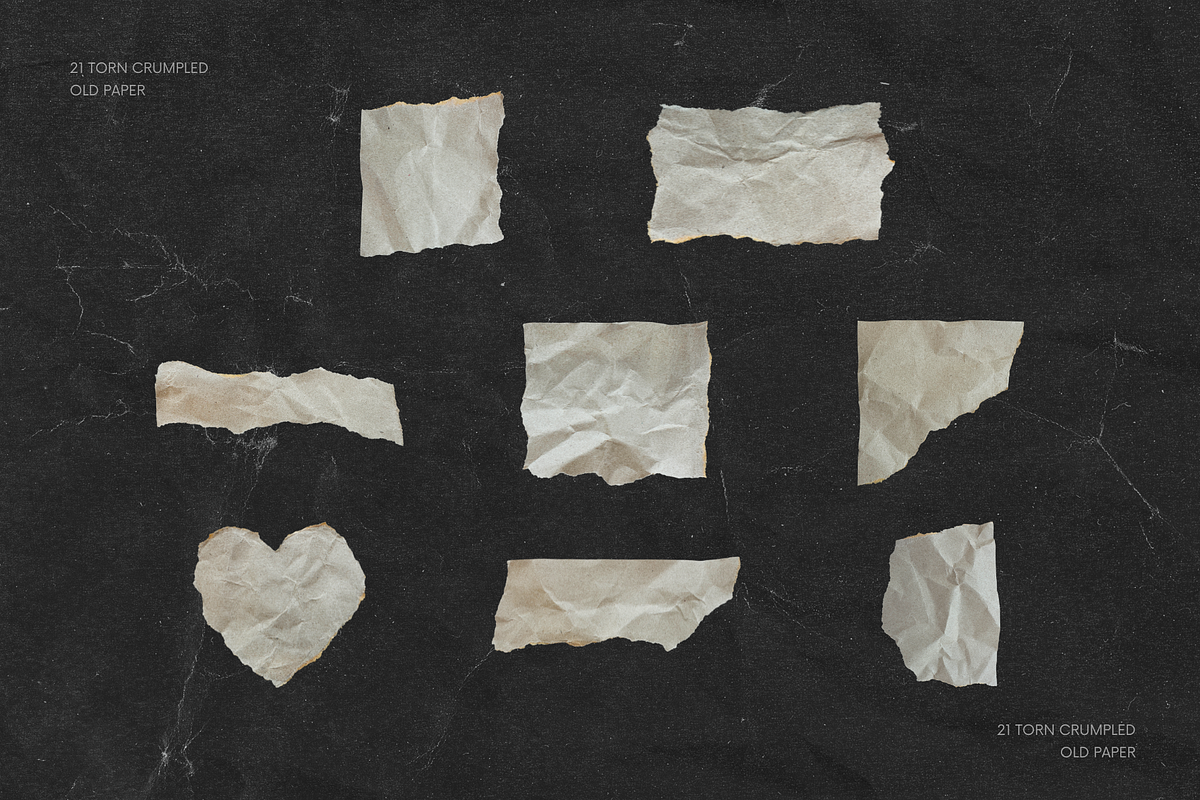 21 Ripped Crumpled Old Paper Pieces, a Texture Graphic by Ksuview