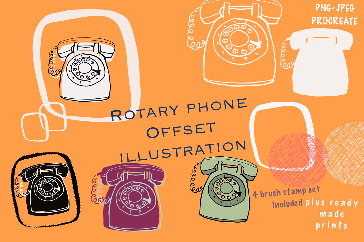 Retro illustration stamps bundle, a Brush Add-On by Sofs designs (Photo 6 of 7)