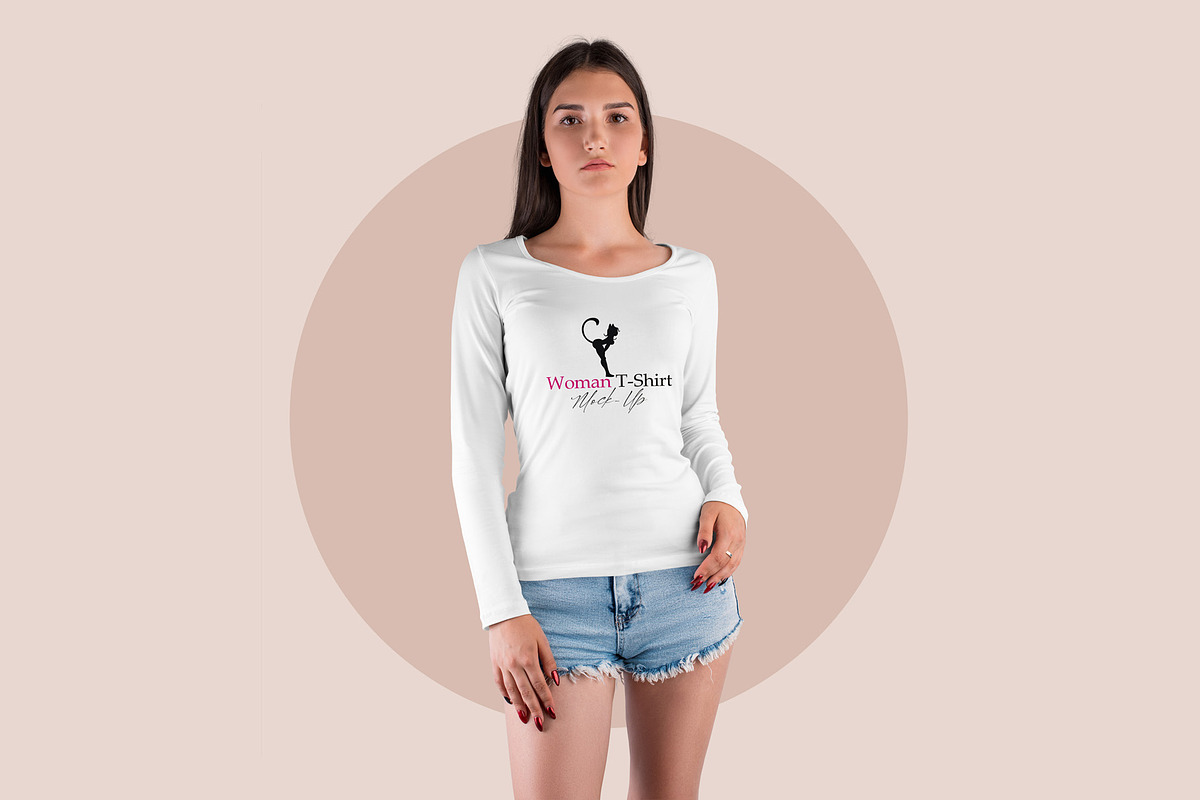 Long Sleeve Woman T-Shirt MockUp, a Shirt Mockup by PSD Market (Photo 2 of 11)