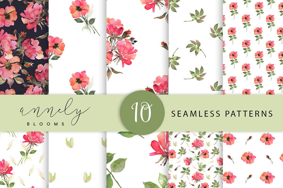Watercolor flowers seamless patterns, a Pattern Graphic by AnnelyBlooms (Photo 7 of 7)