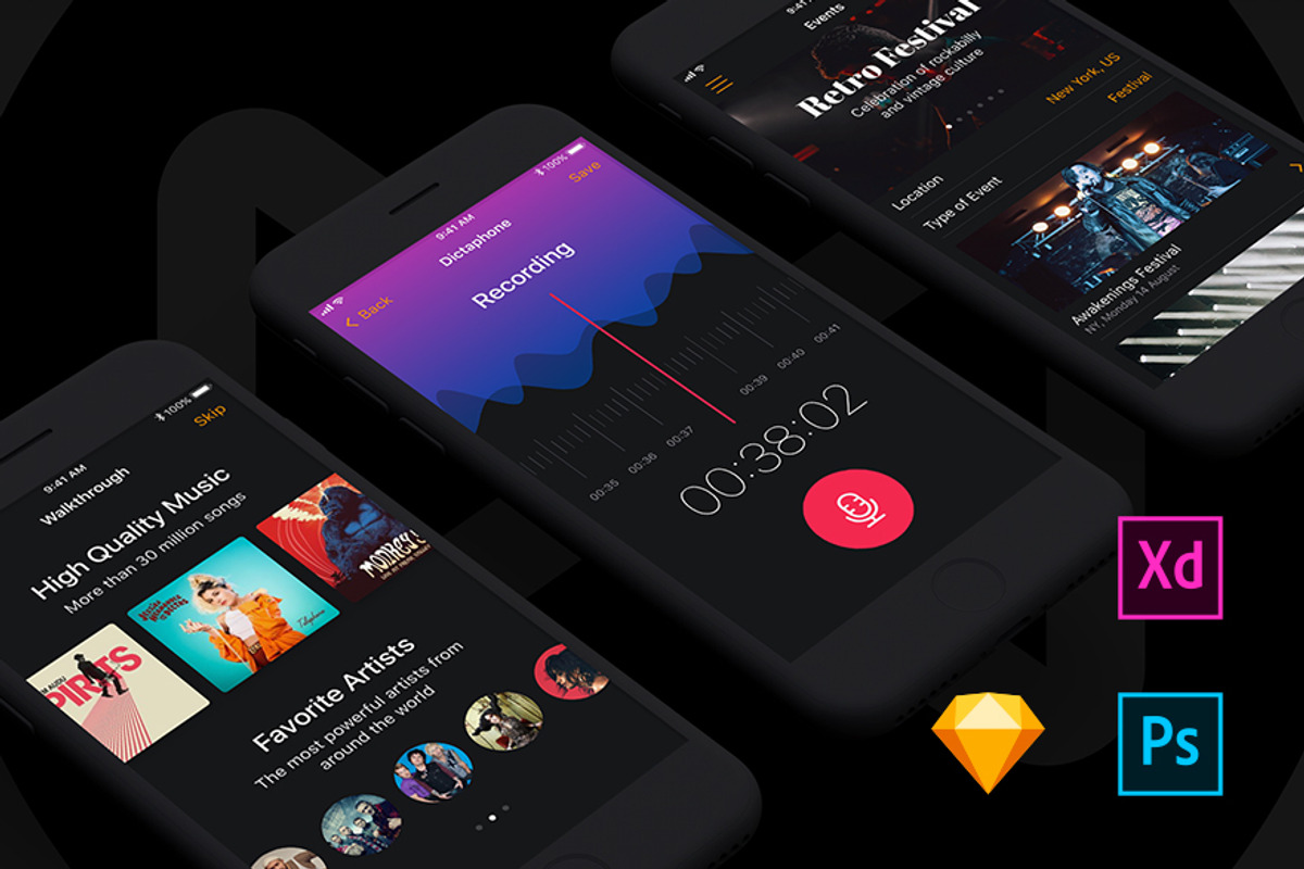 Musical Mobile UI Kit, an UI Kit Template by Just UI (Photo 1 of 5)