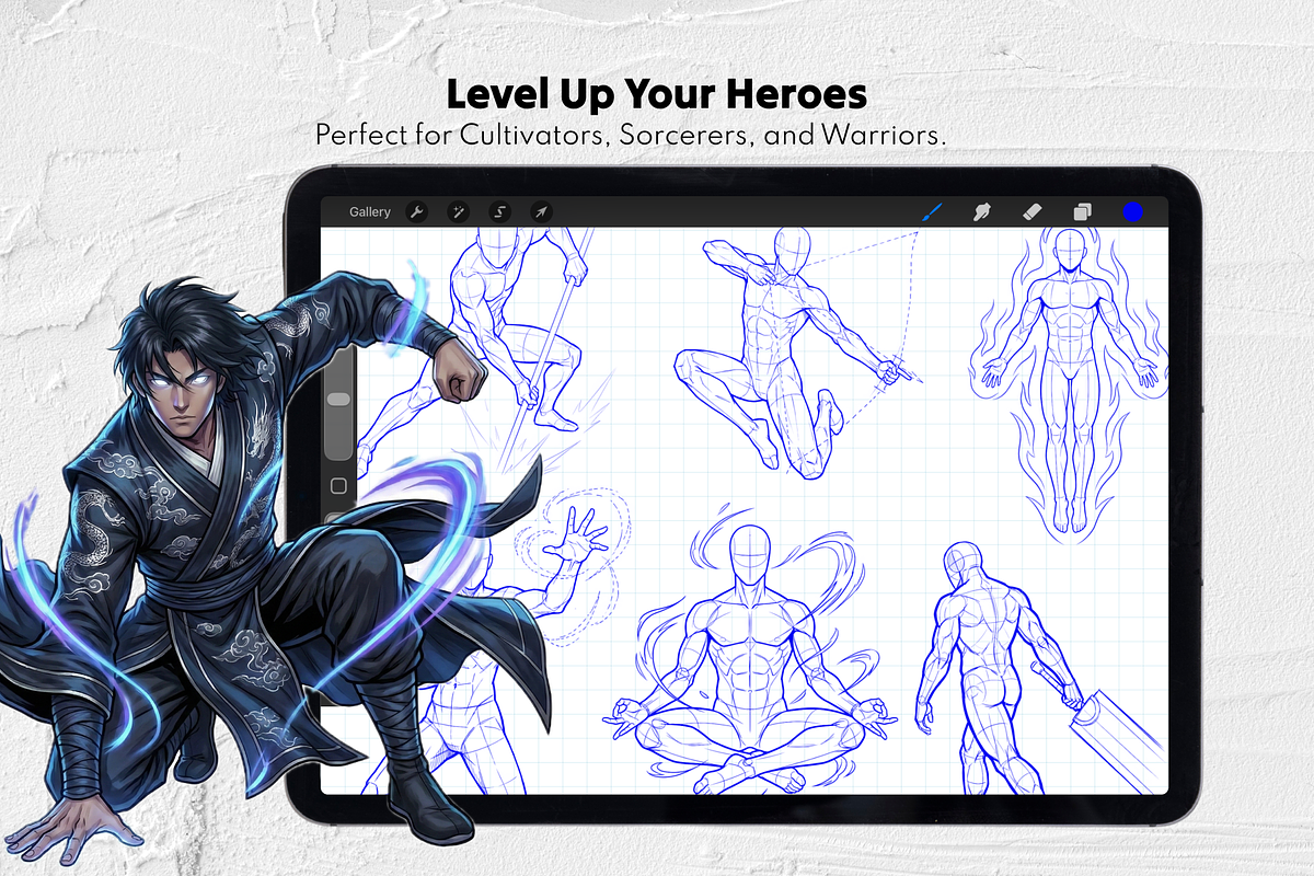 220 Male Anime Poses Procreate Stamp, a Brush Add-On by Selentaori Studio (Photo 9 of 11)