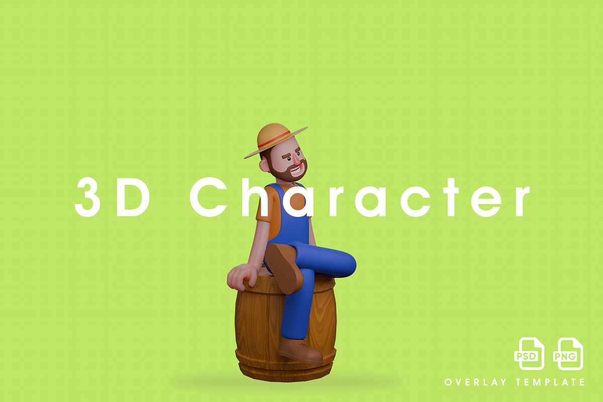 Farmer Relaxing in Wooden Barrel, a Person Illustration by overlaytemplates