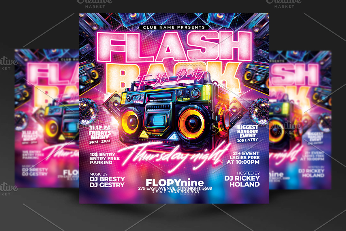 Retro 90s Party Flyer Template, a Flyer Template by RTXdesinger99 (Photo 1 of 3)