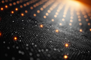 Abstract close-up of a textured surface with glowing orange lights, creating a, a Background Photo by ImageMir