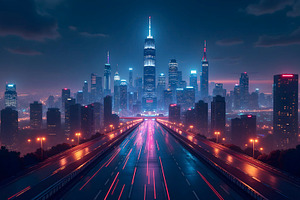 Vibrant Night Cityscape in Cyberpunk, a Photo by LOGOCREATIVE