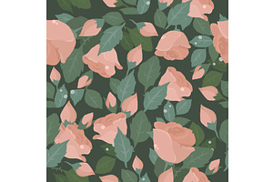 Seamless Pattern with Pink Roses on, an Object Illustration by Maria Starus