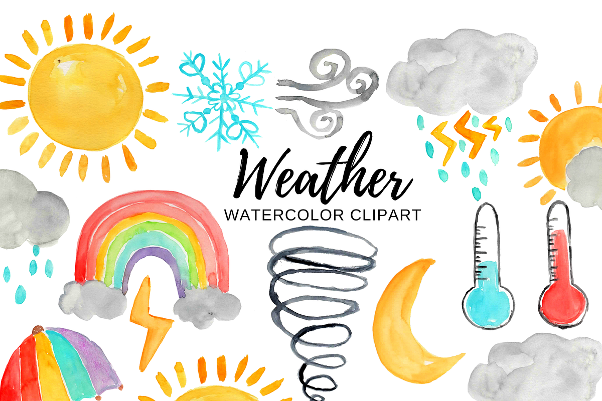 Weather watercolor clipart, an Illustration by Writelovely (Photo 1 of 2)