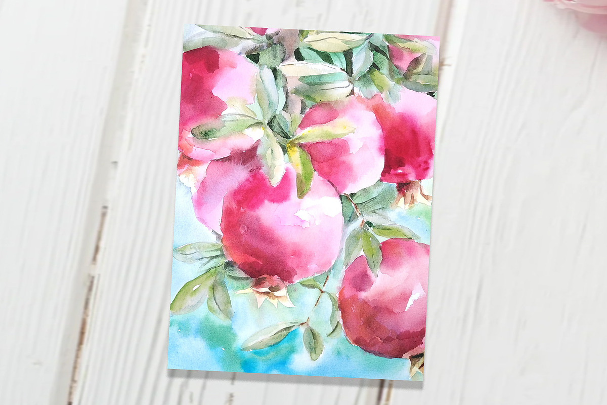 Pomegranate watercolor illustration, a Food Illustration by Art pages (Photo 3 of 3)