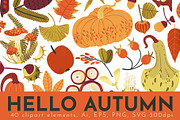 HELLO AUTUMN: clipart|border|pattern, a Seasonal Illustration by Elliko shop (Thumbnail 1 of 12)