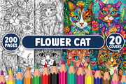 200 Flower Cat Coloring Pages, an Animal Illustration by BrightMart (Thumbnail 1 of 3)