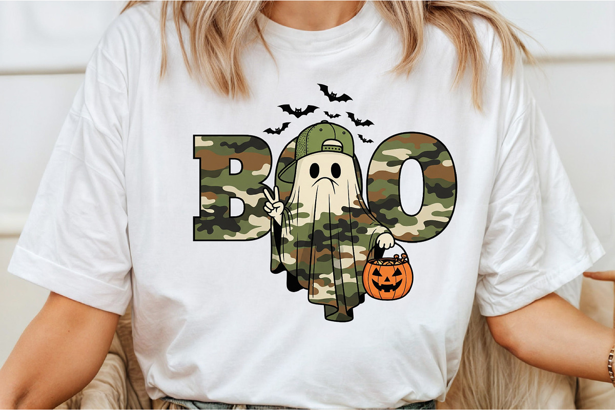 Camo BOO Halloween Sublimation PNG, an Illustration by DreamCafeArt (Photo 2 of 6)
