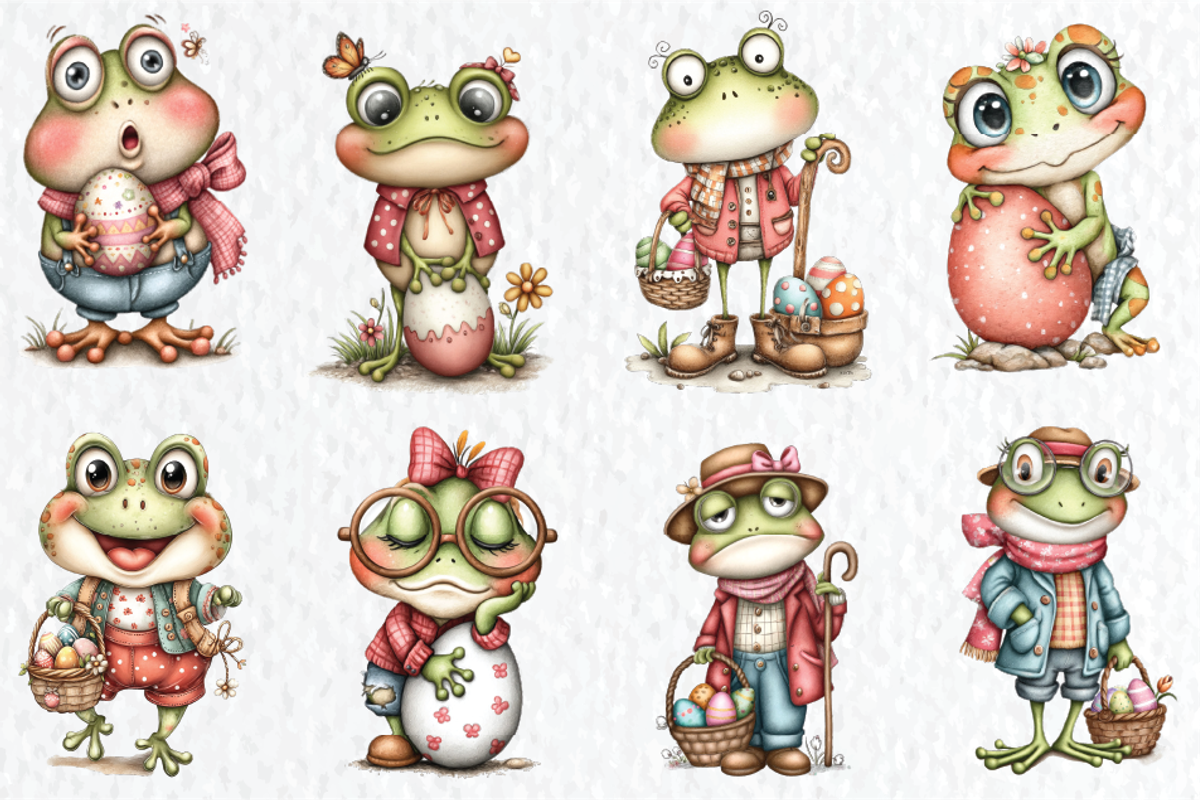 Whimsical Easter Frogs Clipart, a Seasonal Illustration by HueNestify (Photo 2 of 3)