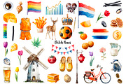 Watercolor Holland symbols clipart, an Object Illustration by Art and Funny (Thumbnail 2 of 6)