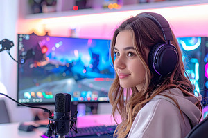Streamer sitting in front of dual monitors, a Person Photo by DanFLCreativo