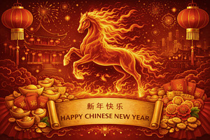 Fire Horse with Gold Ingots and Illu, a Background Photo by Perpis