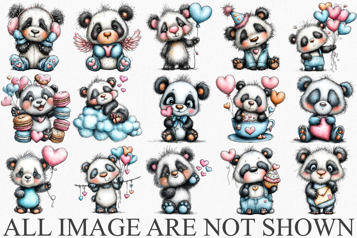 Watercolor Valentine Panda Clipart, an Illustration by Canvas Craft (Photo 3 of 6)