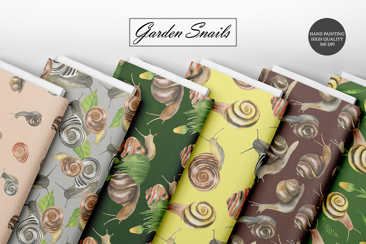 Watercolor Snail Seamless Patterns, an Animal Illustration by OlDm_Shop (Photo 3 of 10)