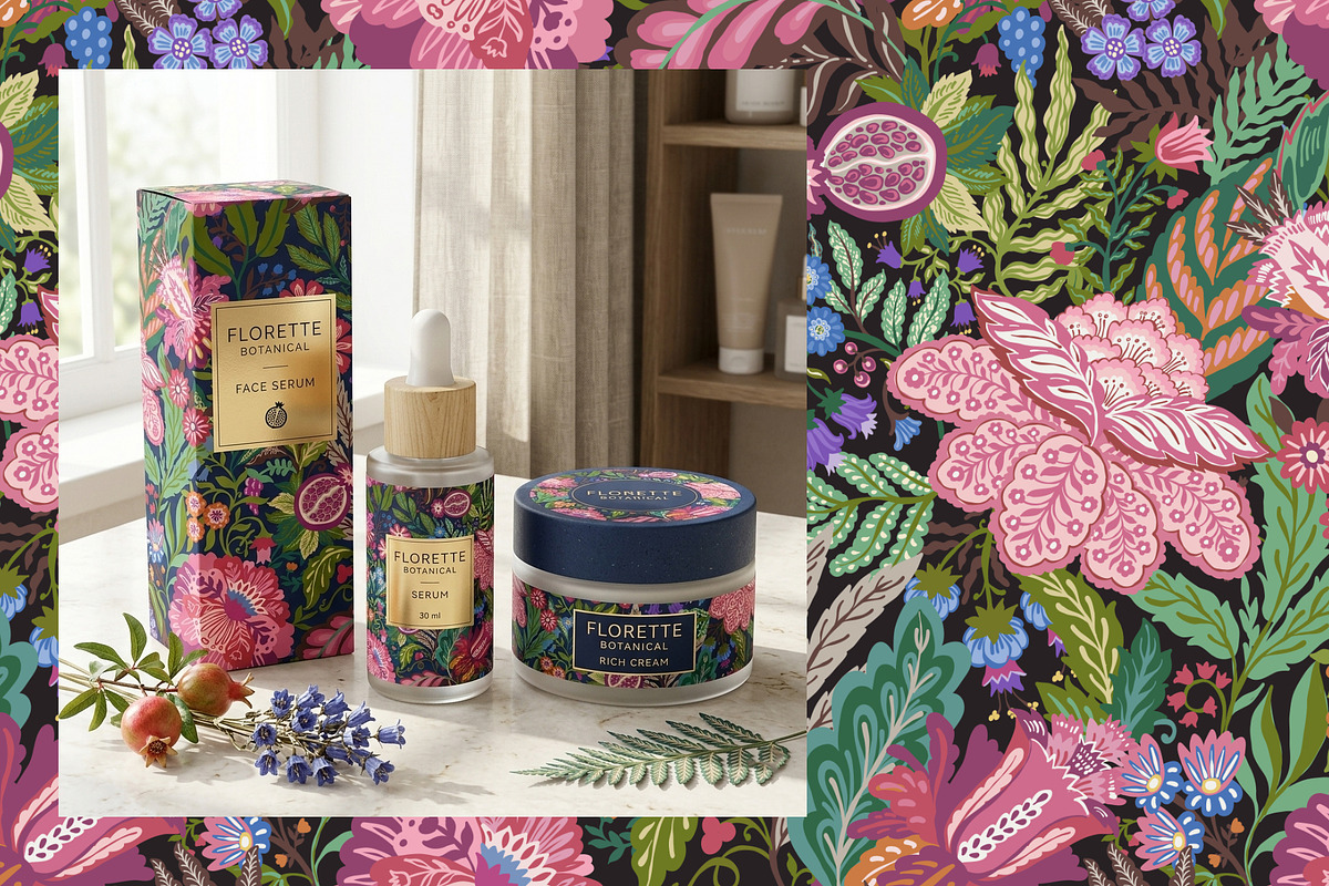 Pomegranate Floral Folk Art Pattern, a Pattern Graphic by Sonulkaster (Photo 7 of 8)