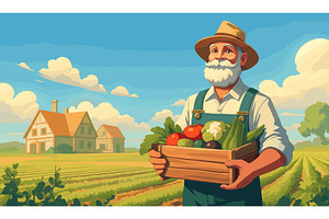 Cartoon farmer. Farm banner with, a Food Illustration by Stock-Smart-Start