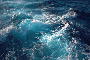 Ocean waves turquoise blue water foa, a Photo by Pixeness Studio