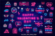 Happy Valentines Day neon pack, an Illustration by GapArt (Thumbnail 1 of 7)