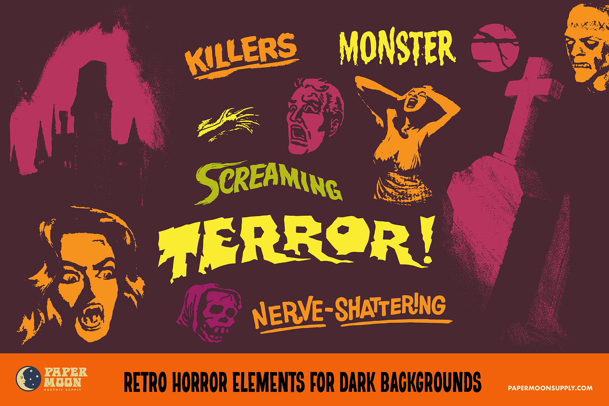 Retro Horror Elements, an Illustration by Paper Moon Graphic Supply