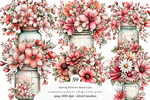 Spring flowers mason jar clipart, an Illustration by SinaCreation