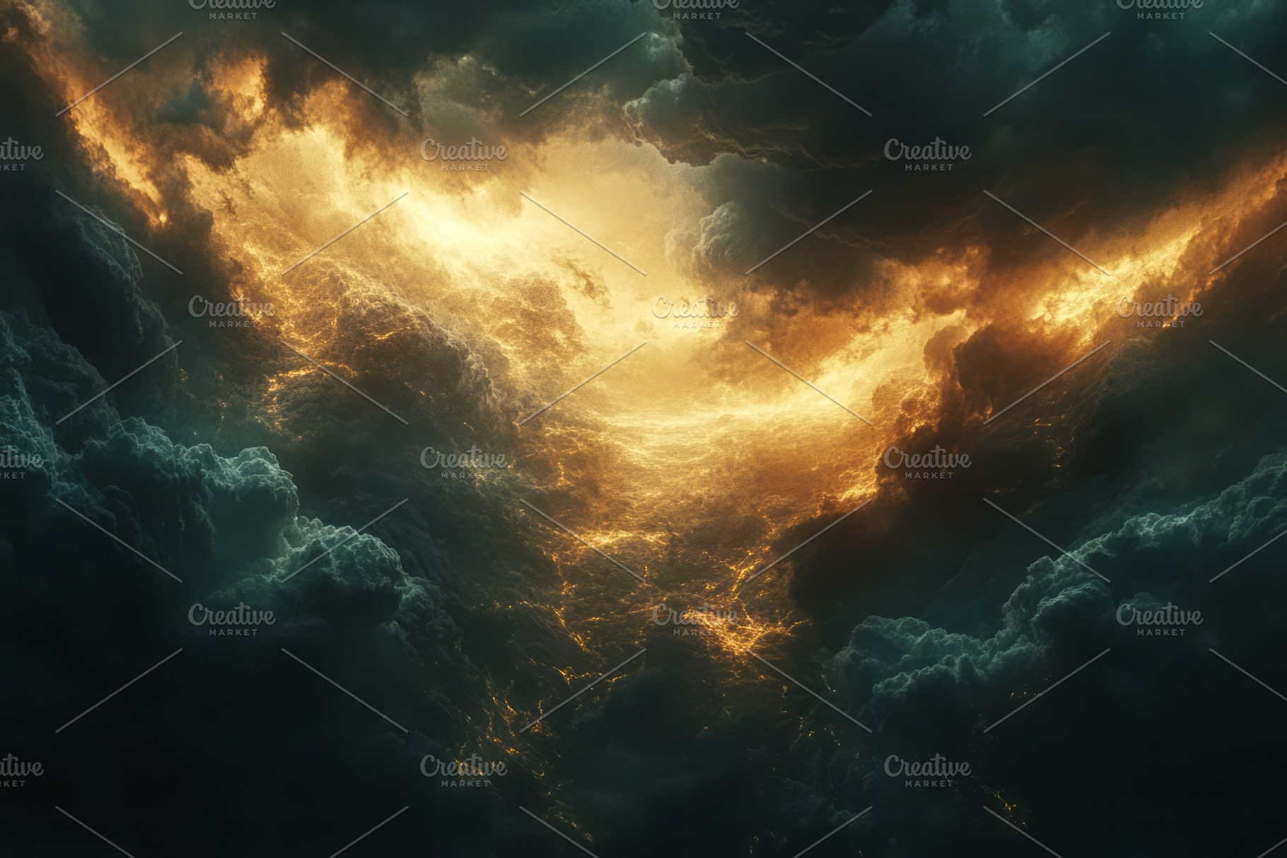 Dramatic storm clouds illuminated by a glowing golden light, creating a captiva, a Background Photo by ImageMir