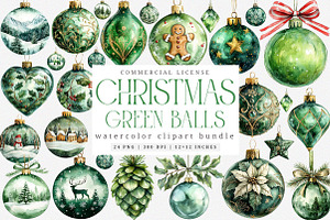 Green Christmas Balls Clipart Bundle, an Illustration by SinaCreation
