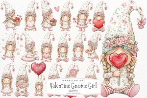 Valentine Gnome Girl Clipart, an Illustration by Markicha Art