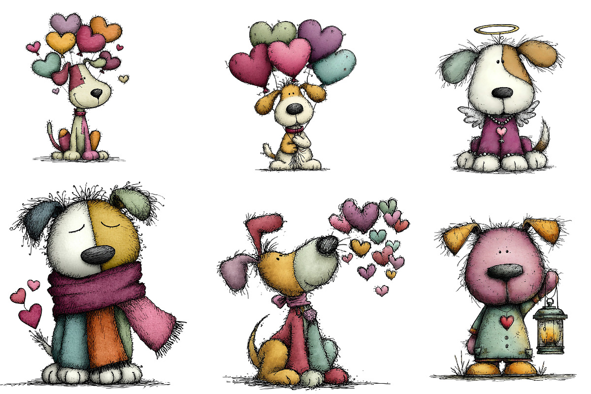Whimsical Valentines Day Dog Clipart, an Illustration by CreationArt (Photo 7 of 7)