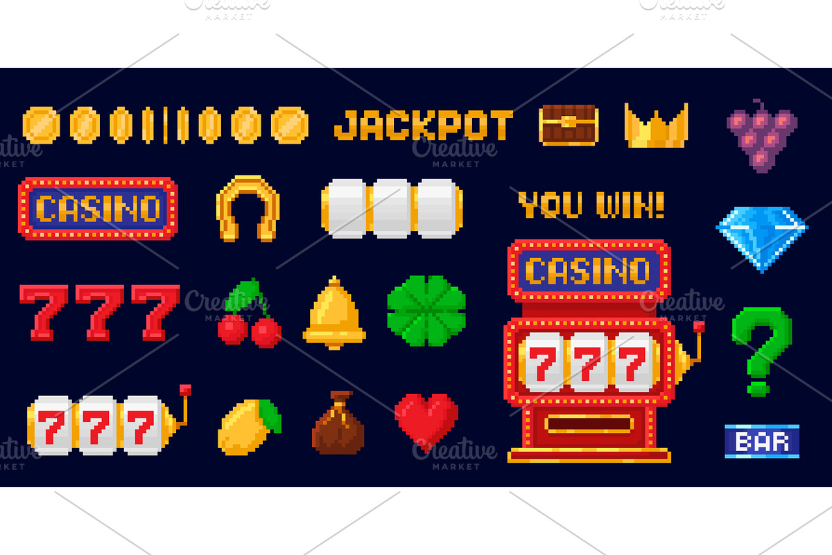 Pixel art slot machine. Pixelated 8, an Object Illustration by winwin.art