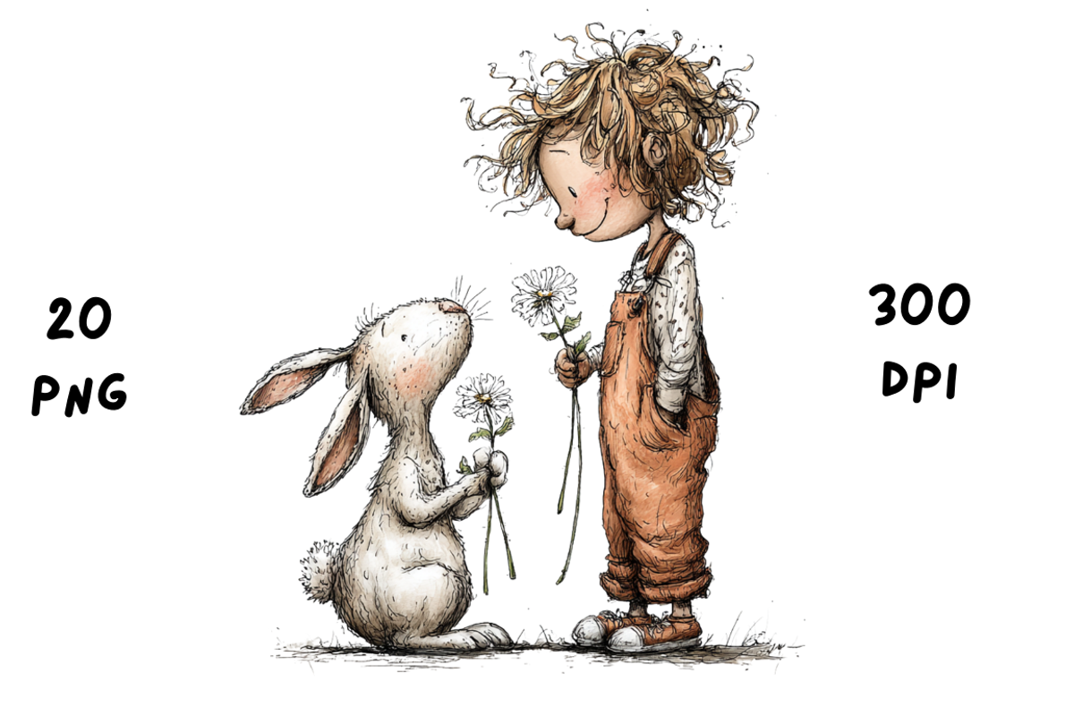 Whimsical Floral Girl and Bunny, an Animal Illustration by GiraffeCreative (Photo 5 of 20)