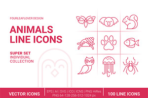 110 Thin Lines Animals Vector Icons