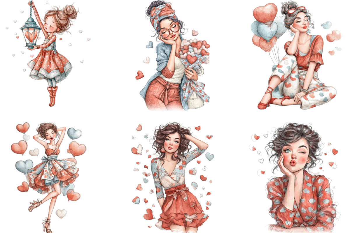 Whimsical Valentine Day Girl Clipart, an Illustration by CraftArtStudio (Photo 5 of 6)