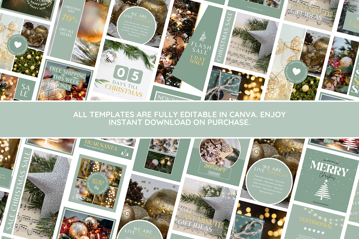 Green Christmas Instagram Templates preview 2