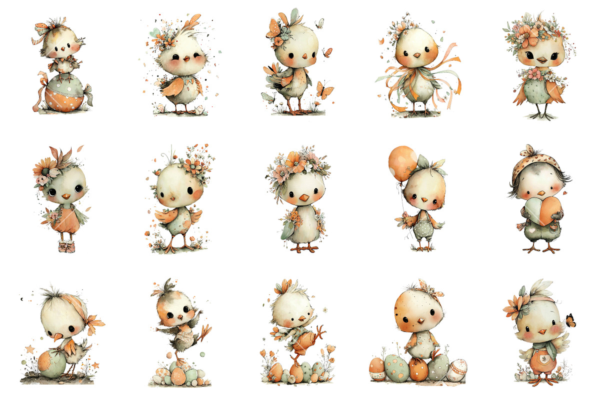 Whimsical Easter Chick Clipart, an Illustration by OK Design (Photo 3 of 6)
