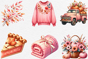 Watercolor Pink Autumn Fall Clipart, an Illustration by Black Bird Studio (Thumbnail 3 of 4)