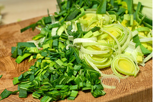 Chopped green onions are placed on a, a Food & Drink Photo by darksoul72