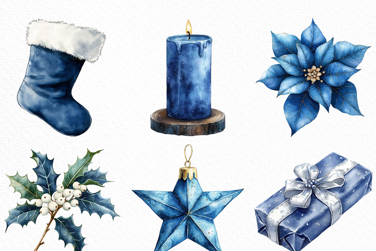 Watercolor Navy Christmas Clipart, an Illustration by Craft Nest (Photo 5 of 6)