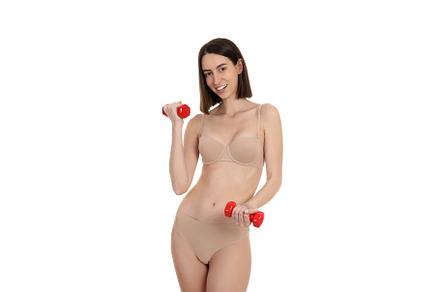 Concept of weight loss with thin girl, isolated on white backgro, a Person Photo by AtlasStudio
