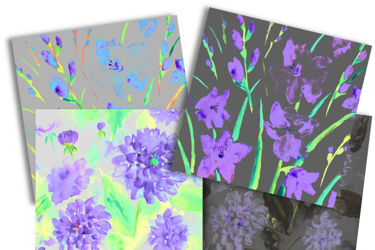 Watercolor Floral Pattern Purple preview 2