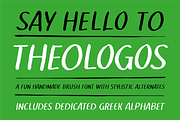 Theologos handmade brush font, a Font by George Bourle (Thumbnail 1 of 8)